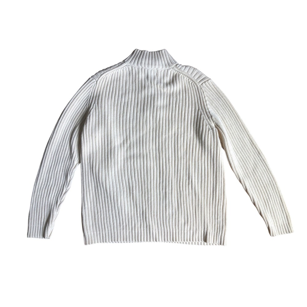 VTG 90s Lands End Cream 100% Cotton Cable Knit Quarter Zip Sweater Old Money - Picture 7 of 7